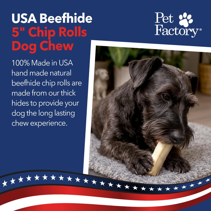 Pet Factory 100% Made in USA Beefhide Chip Rolls Dog Rawhide Chews, Thick, Dog Chews Long Lasting from American Cattle, Dog Chew Bones, 5 Inches (Pack of 22) - Image 2